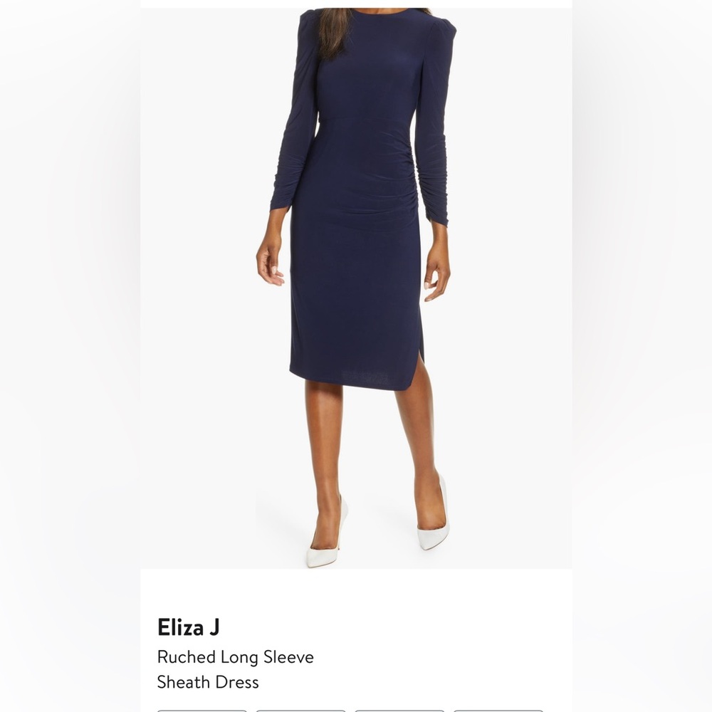 Eliza J Midnight Blue Ruched Sleeve Dress